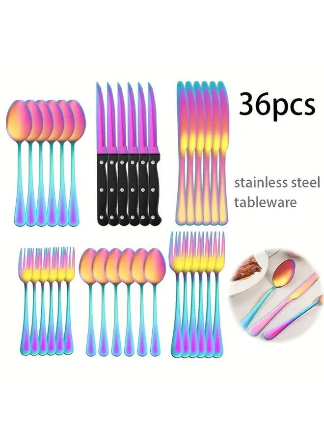 24pcs Colorful Stainless Steel Cutlery Set With Steak Knife Dishwasher Safe - Image 4